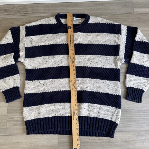 Vintage 417‎ Mens Sweater By VAN HEUSEN XL Hand Knit Chunky Knit Striped Navy - Picture 4 of 9